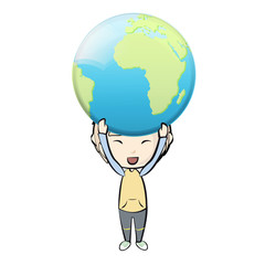 Kid holding a globe. Vector design.