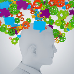 Gedanken im Kopf / Informationsflut - 3D Illustration