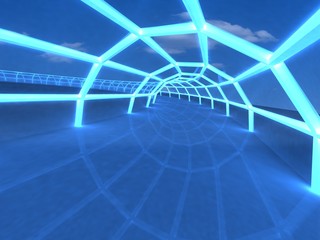 3D tunnel in the airport hall perspective view