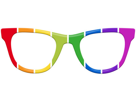 Nerdbrille in Regenbogenfarben, weiß abgesetzt