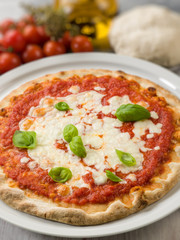 margherita pizza with buffalo mozzarella, selective focus