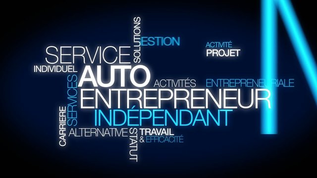 Auto-entrepreneur ind&eacute;pendant nuage de mots cl&eacute;s animation