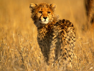 cheetah cub at sunrise