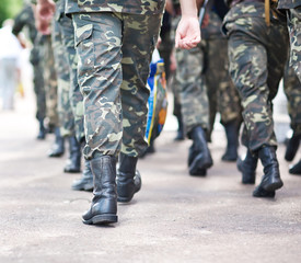 Soldiers march in formation