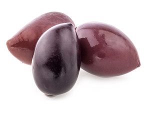 Purple Kalamata olives isolated on white background