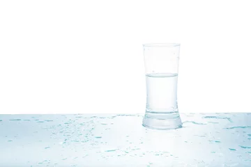 Poster Glass of water with drops on white background © YAOWARAT