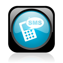 sms black and blue square web glossy icon