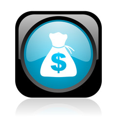 money black and blue square web glossy icon