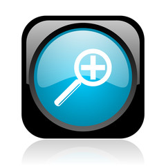 magnification black and blue square web glossy icon