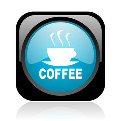 coffee black and blue square web glossy icon