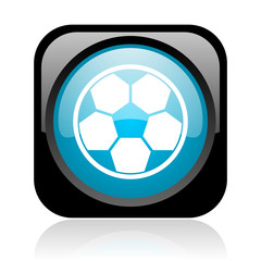 soccer black and blue square web glossy icon