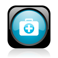 Obraz premium first aid kit black and blue square web glossy icon