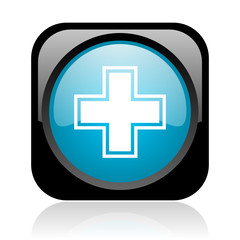 pharmacy black and blue square web glossy icon