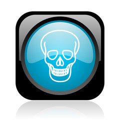 skull black and blue square web glossy icon