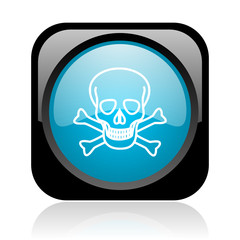 skull black and blue square web glossy icon