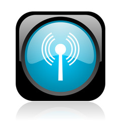 wifi black and blue square web glossy icon