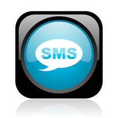 sms black and blue square web glossy icon