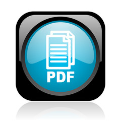 pdf black and blue square web glossy icon