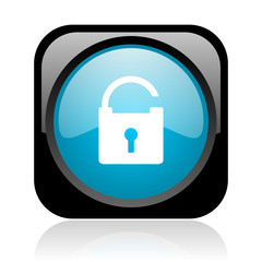 padlock black and blue square web glossy icon