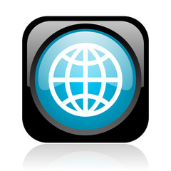 earth black and blue square web glossy icon