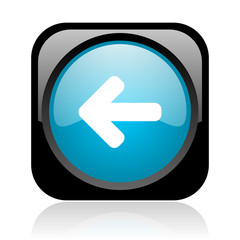 arrow left black and blue square web glossy icon