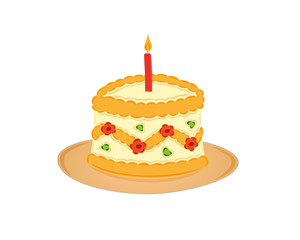 sweet orange cake and one red burning candle
