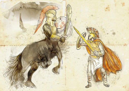 Greek myth and legends (Full sized drawing) - Centaur, Theseus