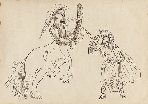 Greek myths (Full sized hand drawing) - Centaur, Theseus