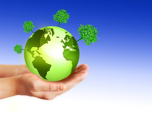Best environmental energy concept. Globe in his hands