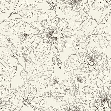 Seamless floral pattern with chrysanthemums