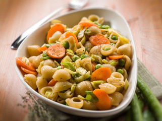 integral pasta with vegetables ragout, selective focus