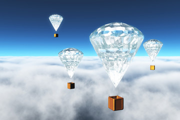diamond hot-air balloons over clouds