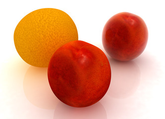 fresh peaches and mandarin on a white background