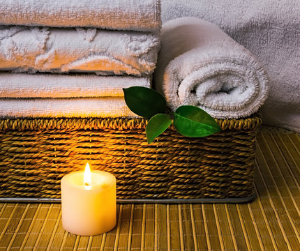Spa with towels and candle