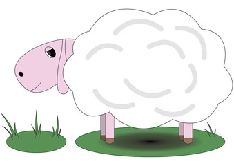 Pretty pink sheep standing on grass