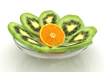 Fototapeta na wymiar slices of kiwi and orange on a white