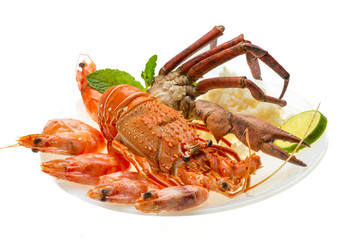 Spiny lobster, shrimps, crab legs  and rice