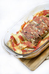 Food - Pork steak with baked potatoes and spices