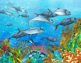 Tableaux ronds sur plexiglas Sous-marin La barrière de corail - illustration pour les enfants