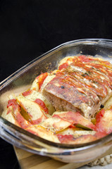Food - Pork steak with baked potatoes and spices