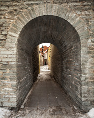 Fototapeta na wymiar Entrance to the old town street, Tallinn, Estonia