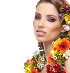 Fototapeta premium Woman with hairstyle and flower. Isolated.