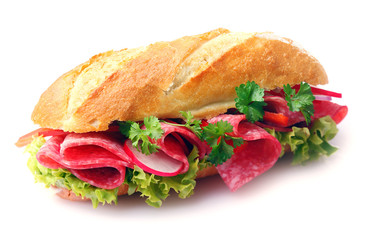 Tasty salami, lettuce and parsley sandwich