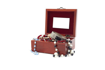 jewelry box with jewelry on a white background