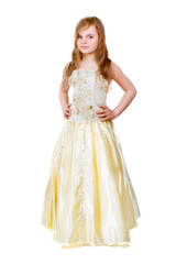 Obraz na płótnie Canvas Little girl in golden dress