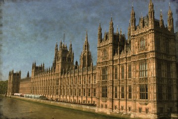 Fototapeta na wymiar Houses of Parliament w Londynie, w Wielkiej Brytanii - Vintage