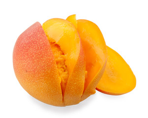 Mango with slices on a white background.