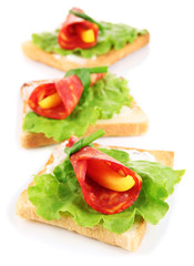 Salami rolls with paprika pieces inside,