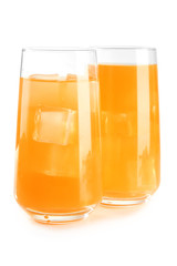 Glasses of orange juice isolated on white