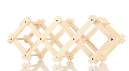 Wooden stand for bottles of wine isolated on white
